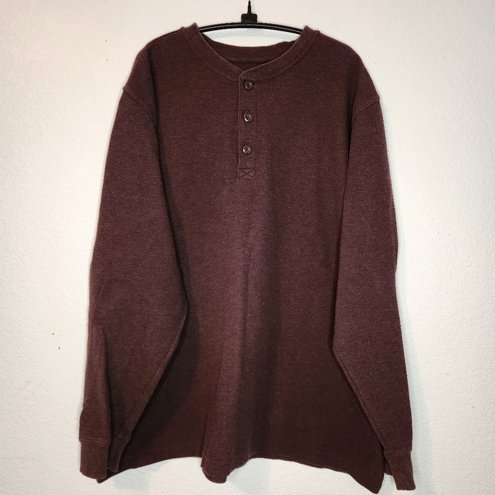 L.L. Bean Men's Waffle Knit Long‎ Sleeve Henley - Dark Brown, Size XL Reg